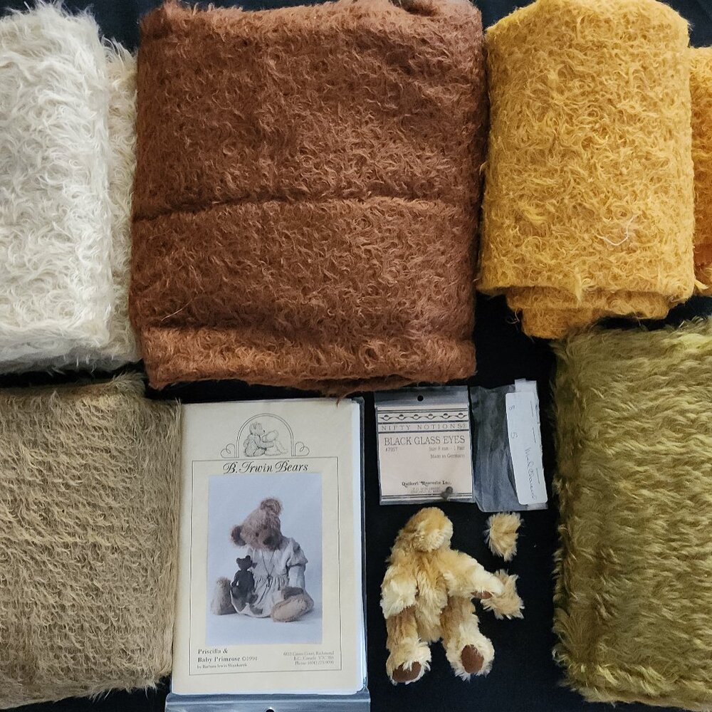 Genuine Mohair Huge Lot-Make Collectible Teddy Bears/Dolls +Uncut Pattern & Bear